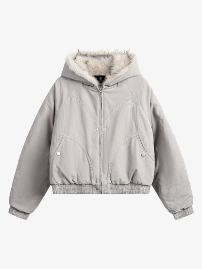 Spliced Fur Hooded Quilted Jacket - 2285