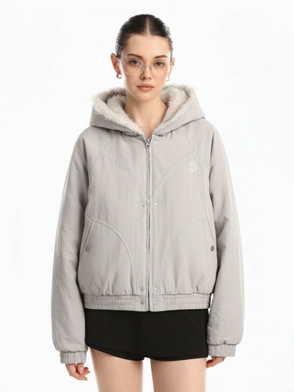 Spliced Fur Hooded Quilted Jacket - 2285