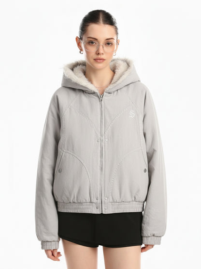 Spliced Fur Hooded Quilted Jacket - 2285