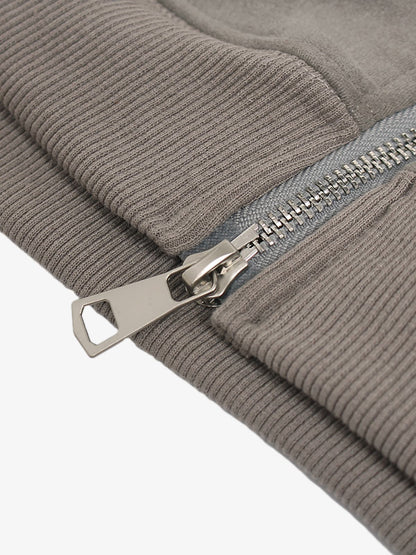 Suede Double-Ended Zippered Cropped Hooded Jacket 