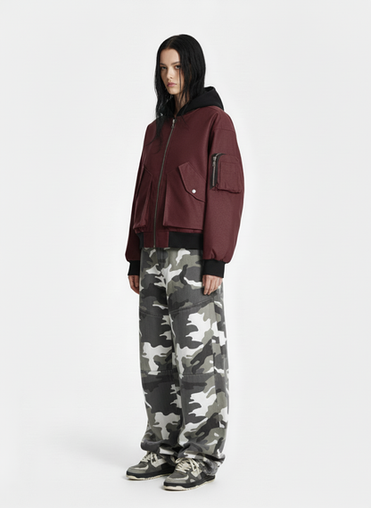 Patchwork Faux Leather Hooded Two-Piece Jacket