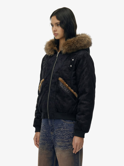 Retro Detachable Faux Fur Collar Suede Fleece Hoodie Jacket