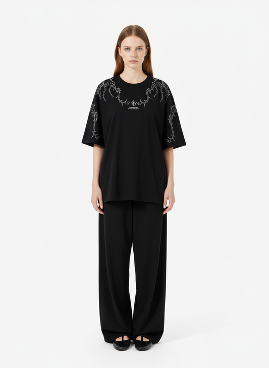 Thorn Embroidery Suede T-Shirt