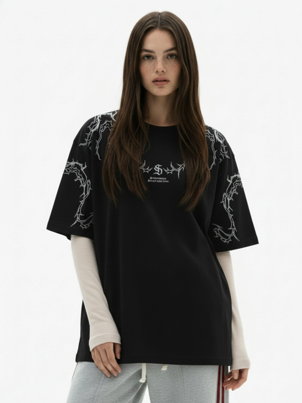 Thorn Embroidery Suede T-Shirt