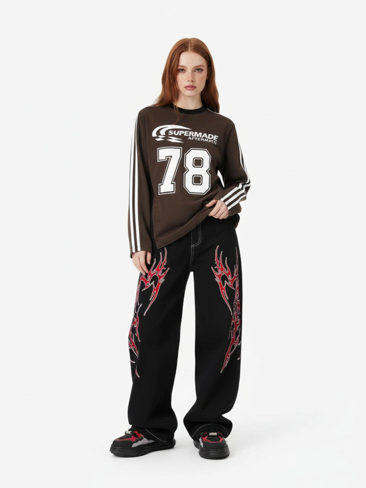 Jersey Digital Print Colorblock Long-Sleeved T-Shirt