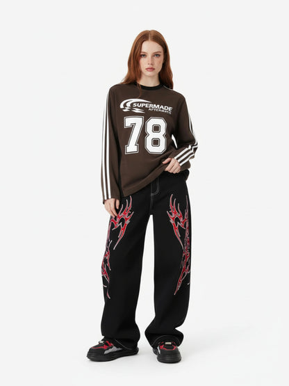 Jersey Digital Print Colorblock Long-Sleeved T-Shirt