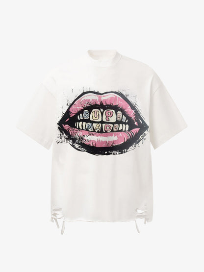 Retro Letter Lip Graphic T-Shirt
