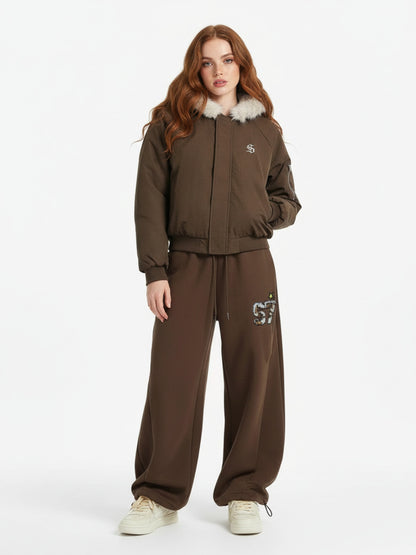 Retro Double-Waist Leopard Patch Barrel Pants