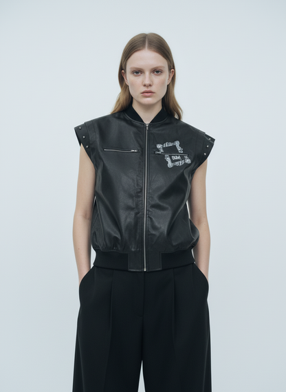 Thorn Destruction Frame Pattern Leather Vest