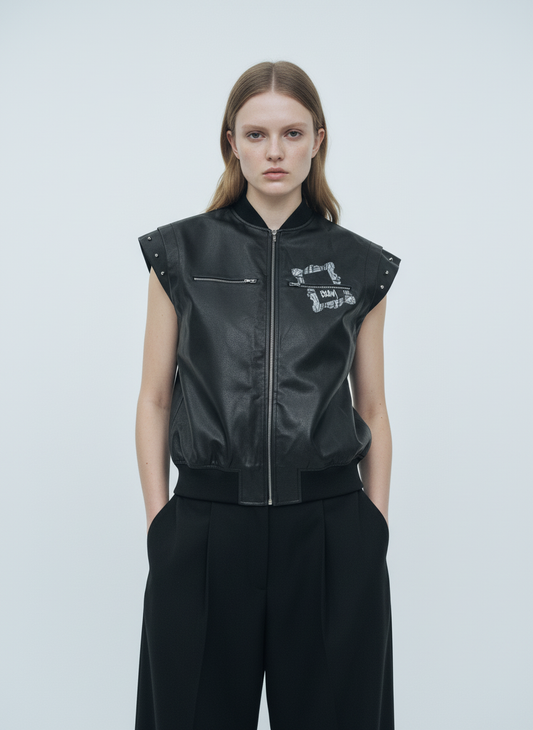 Thorn Destruction Frame Pattern Leather Vest