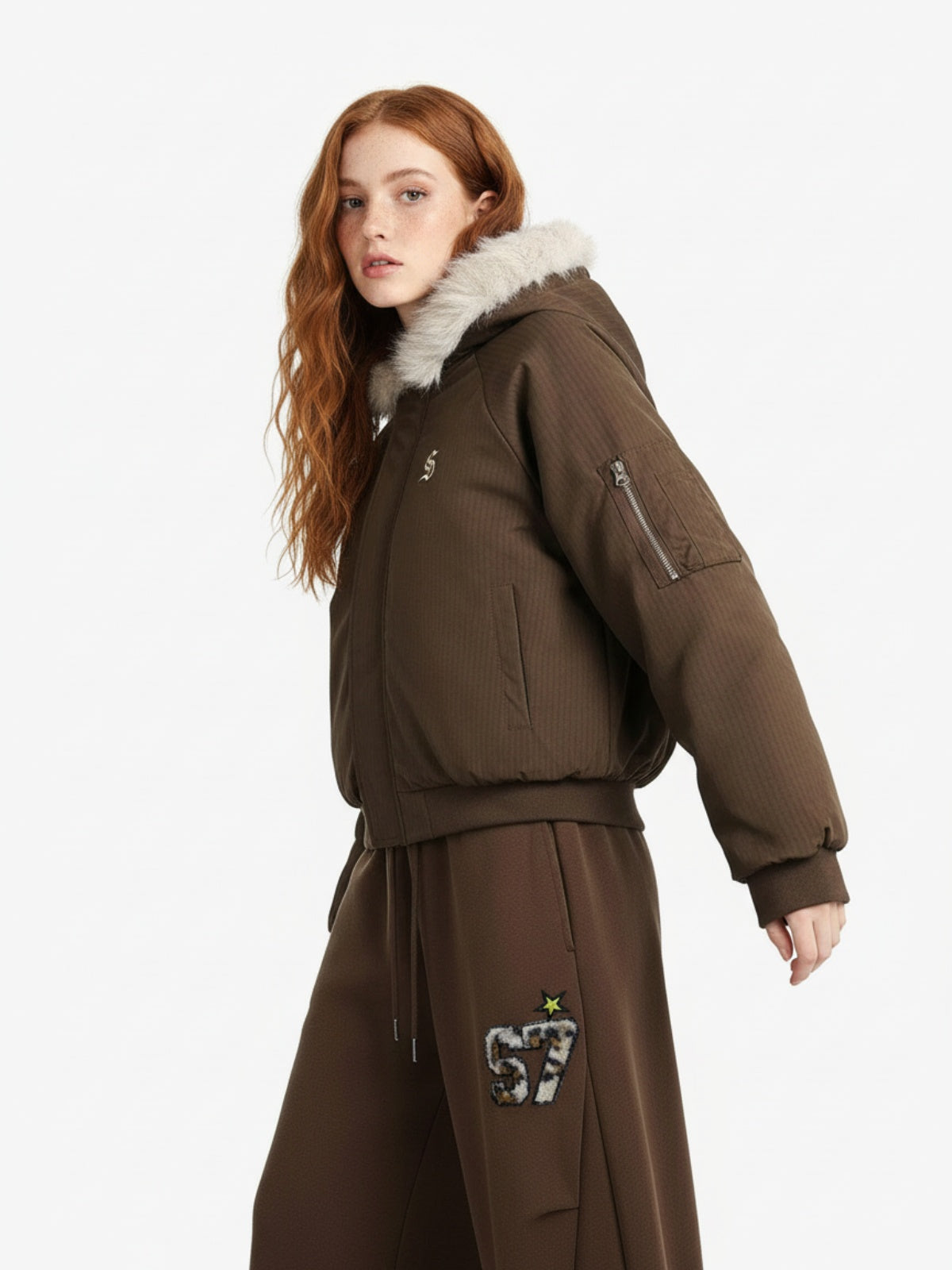 Retro Fur Hooded Fleece Bomber Jacket - 2478