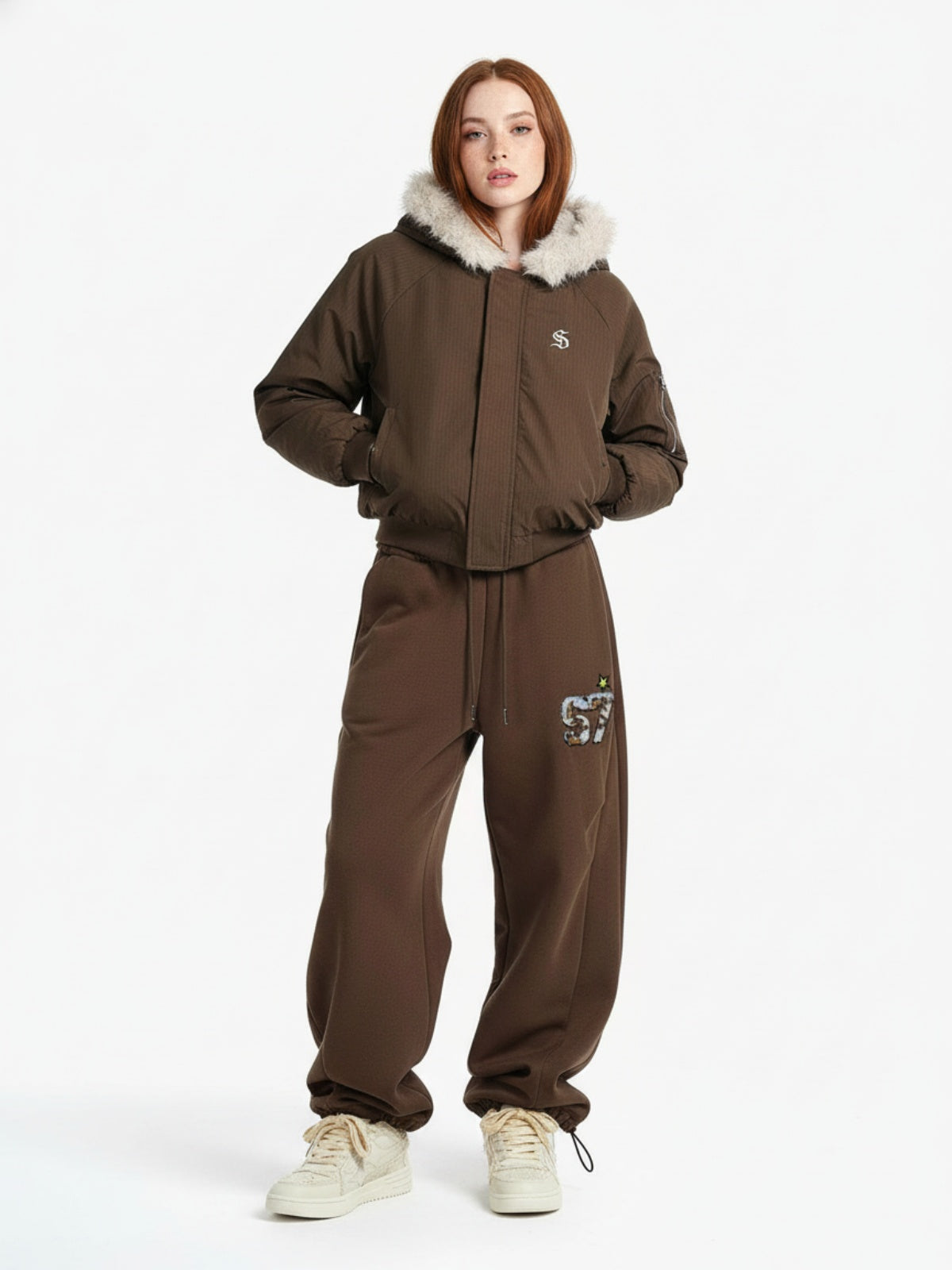 Retro Fur Hooded Fleece Bomber Jacket - 2478