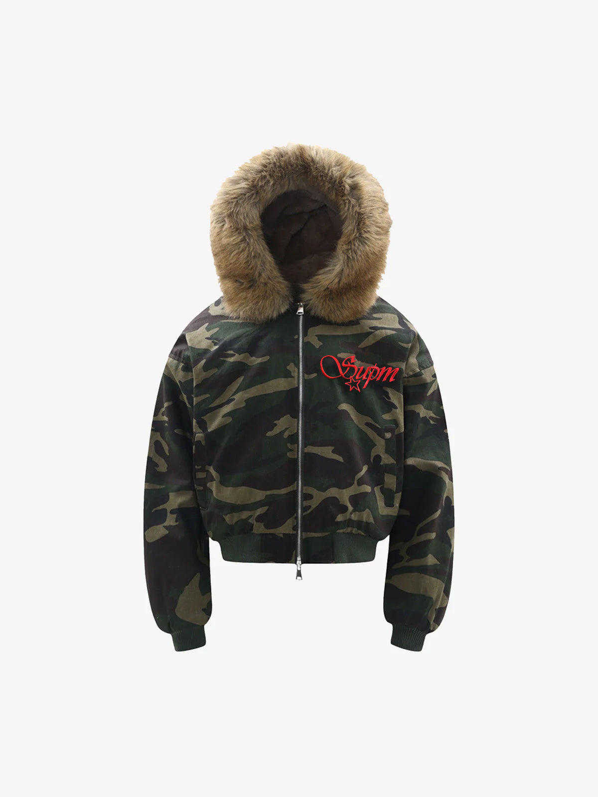 Embroidered Detachable Fur Hooded Jacket