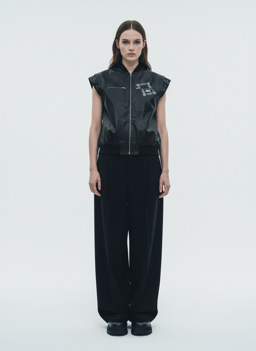 Thorn Destruction Frame Pattern Leather Vest