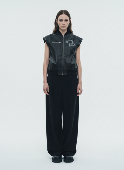 Thorn Destruction Frame Pattern Leather Vest