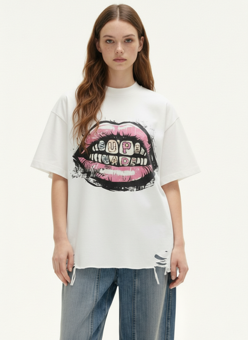Retro Letter Lip Graphic T-Shirt