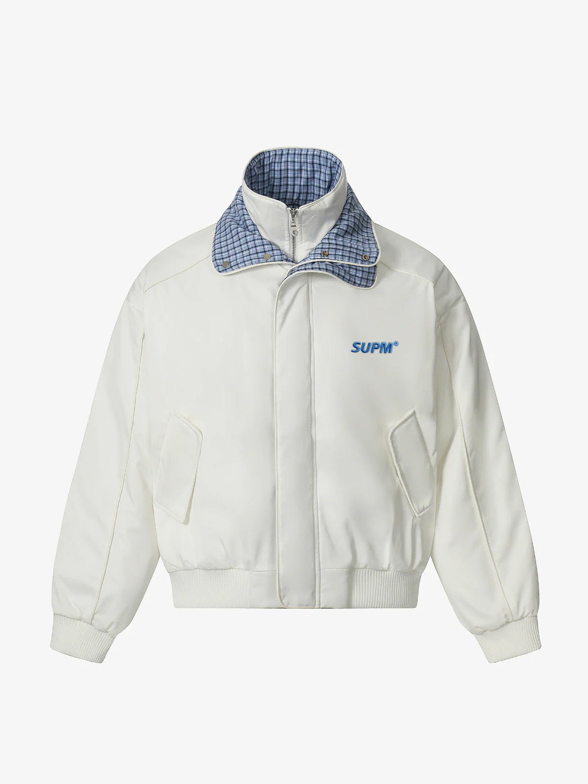 Retro Layered Look Plaid Collar Padded Jacket