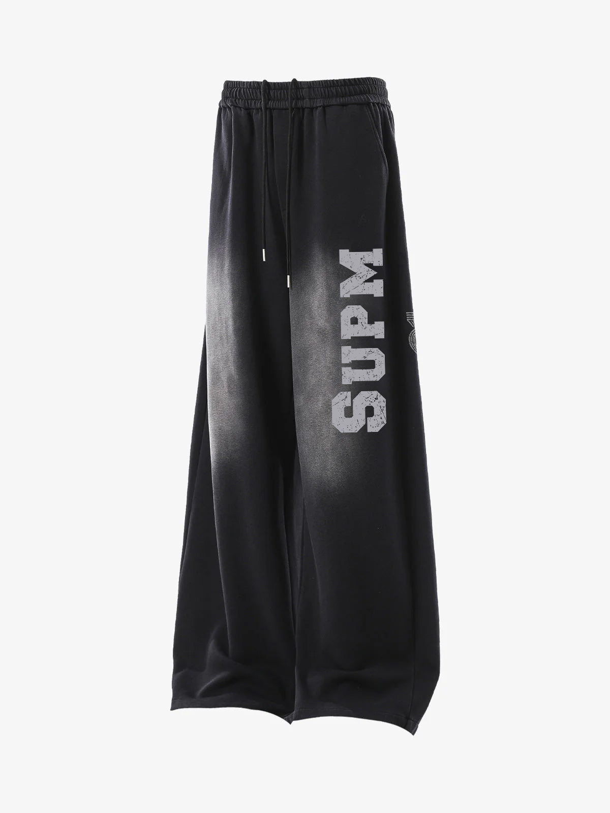 French Terry Distressed Gradient Drawstring Wide Leg Pants