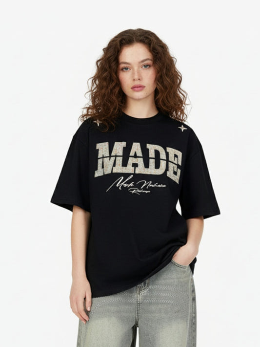 Vintage Patchwork Embroidered Letter T-Shirt