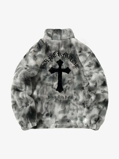 Heavy-Duty Faux Lambswool Tie-Dye Urban Jacket - 1558