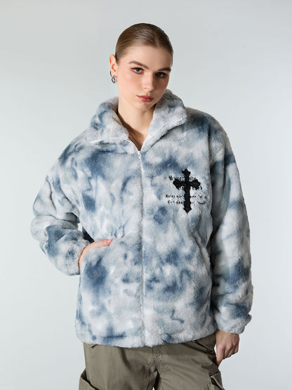 Heavy-Duty Faux Lambswool Tie-Dye Urban Jacket - 1558