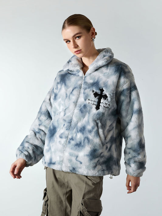 Heavy-Duty Faux Lambswool Tie-Dye Urban Jacket - 1558