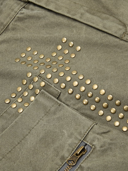 Cotton Twill Cargo Pants with Metal Studs Design Wide Leg Trousers for Men?