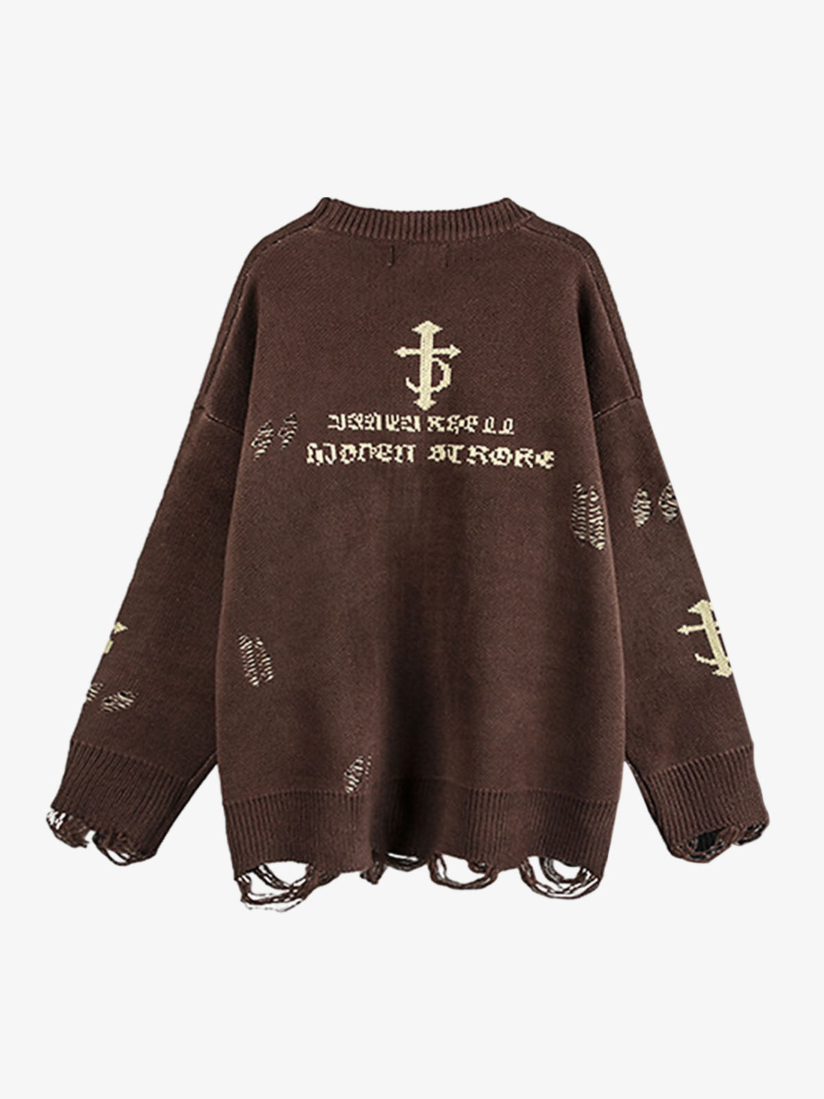 High Street Letter Jacquard Ripped Tassel Sweater 