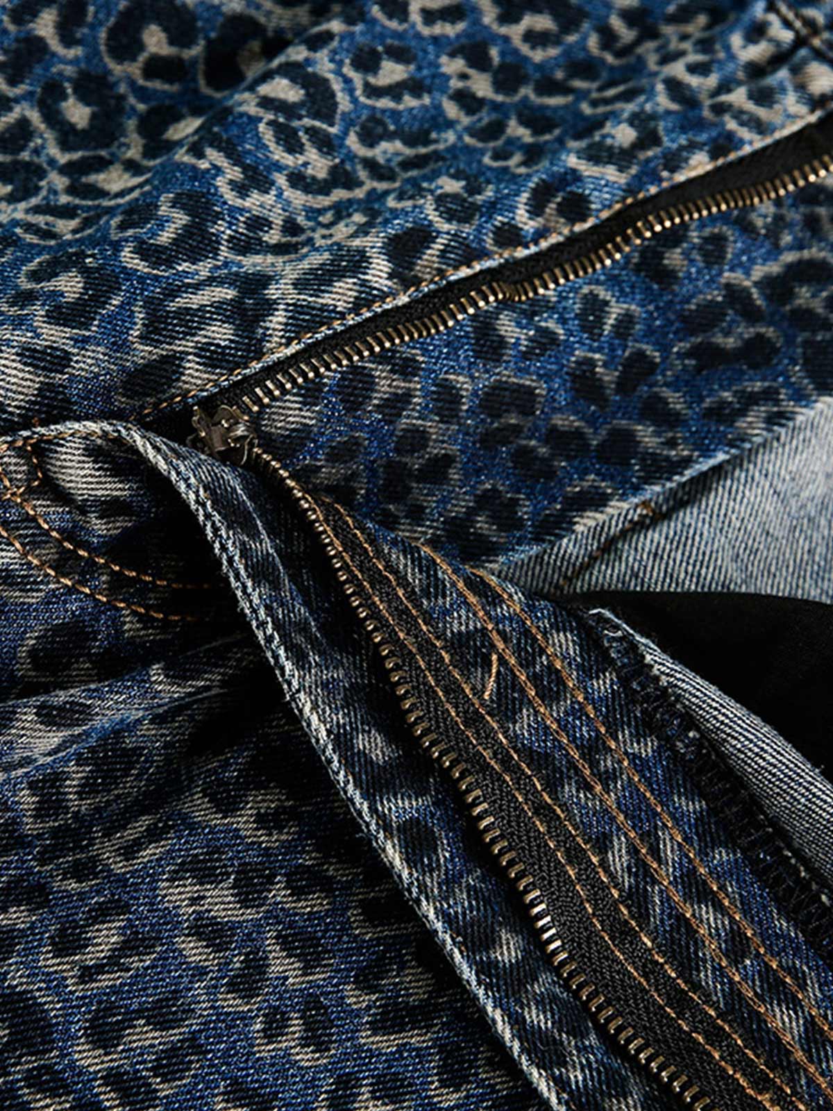 Street Leopard Print Barrel Jeans 