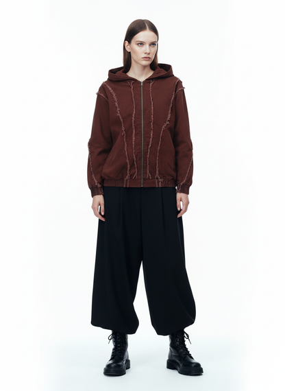 Thesupermade Washed Distressed Fur Hooded Jacket