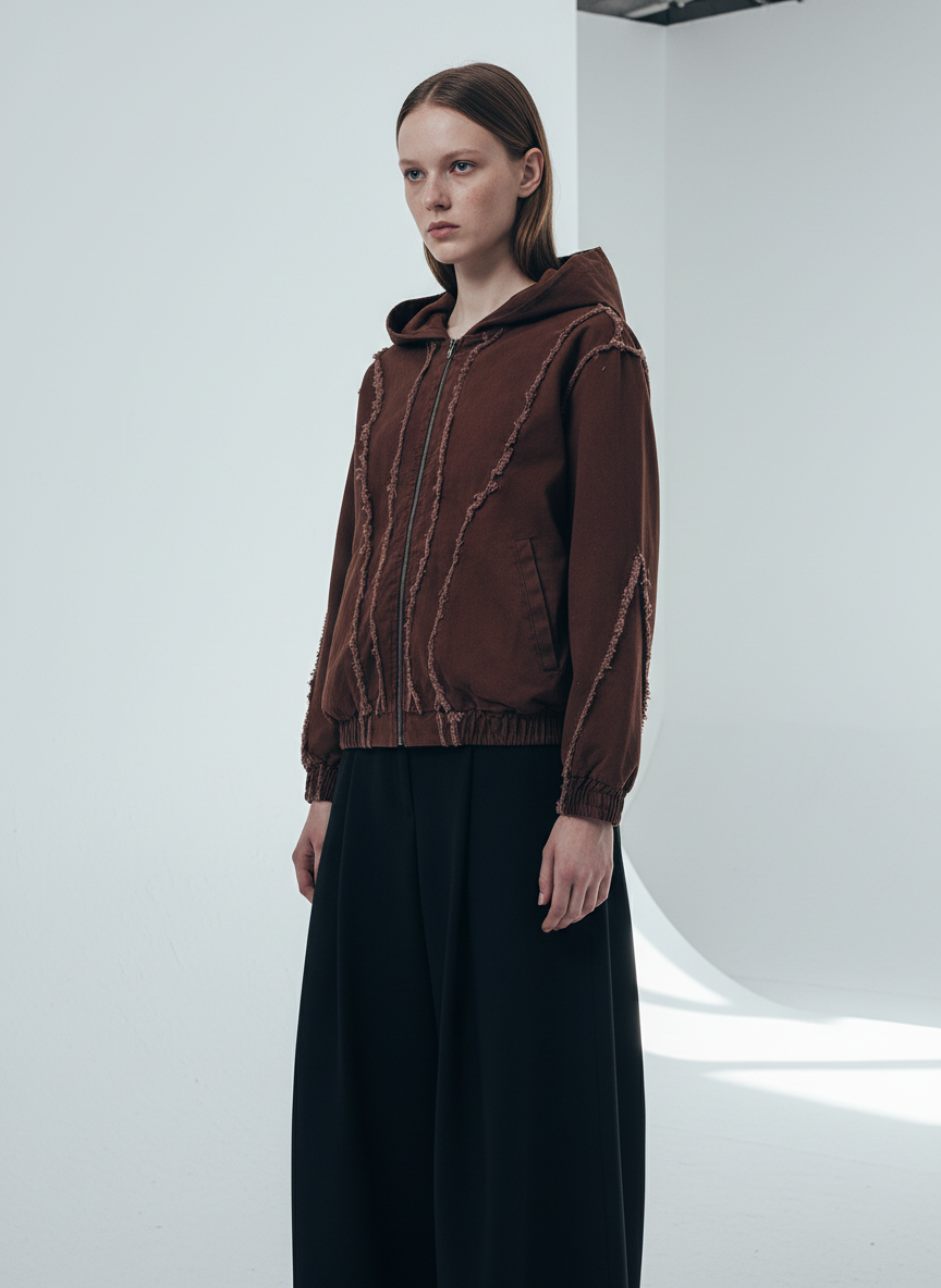 Thesupermade Washed Distressed Fur Hooded Jacket