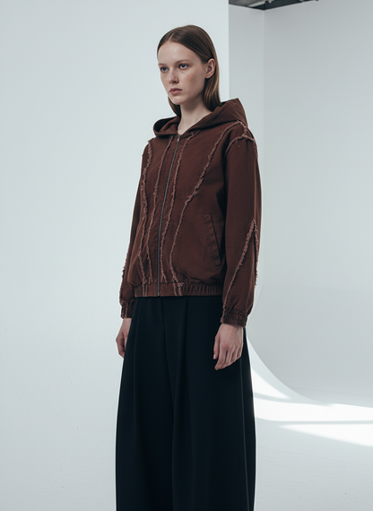 Thesupermade Washed Distressed Fur Hooded Jacket