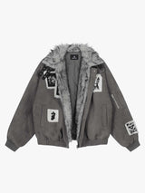 Faux Fur Collar Patchwork Embroidered Quilted Jacket