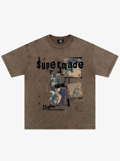 THE SUPERMADE Retro nostalgia Artistic Graphic Print T-Shirt with Collage Design 