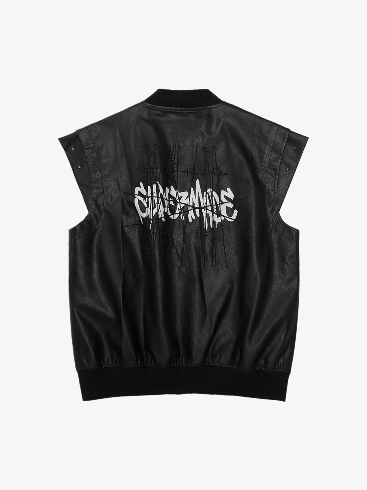 Thorn Destruction Frame Pattern Leather Vest 