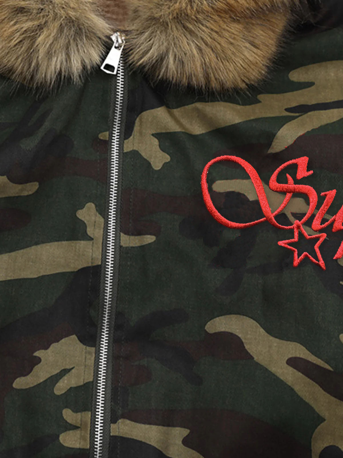 Embroidered Detachable Fur Hooded Jacket