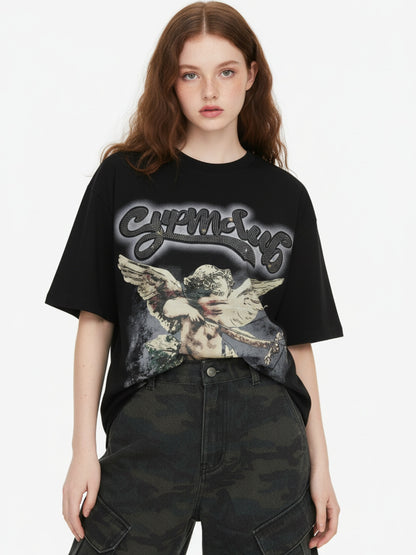 Retro Cupid Rhinestone Graphic T-Shirt