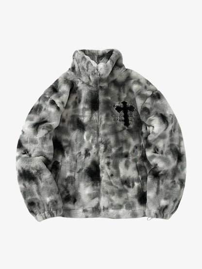 Heavy-Duty Faux Lambswool Tie-Dye Urban Jacket - 1558