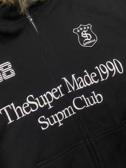 Letter Medal Embroidered Cardigan Fur Collar Hooded Sweatshirt - 2502