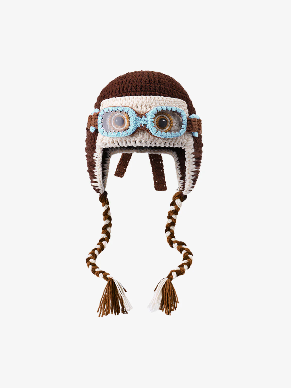 Colorblock Crochet Goggles Trapper Hat