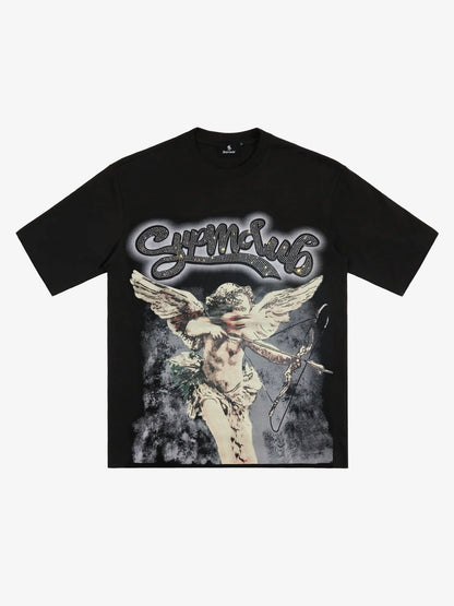 Retro Cupid Rhinestone Graphic T-Shirt