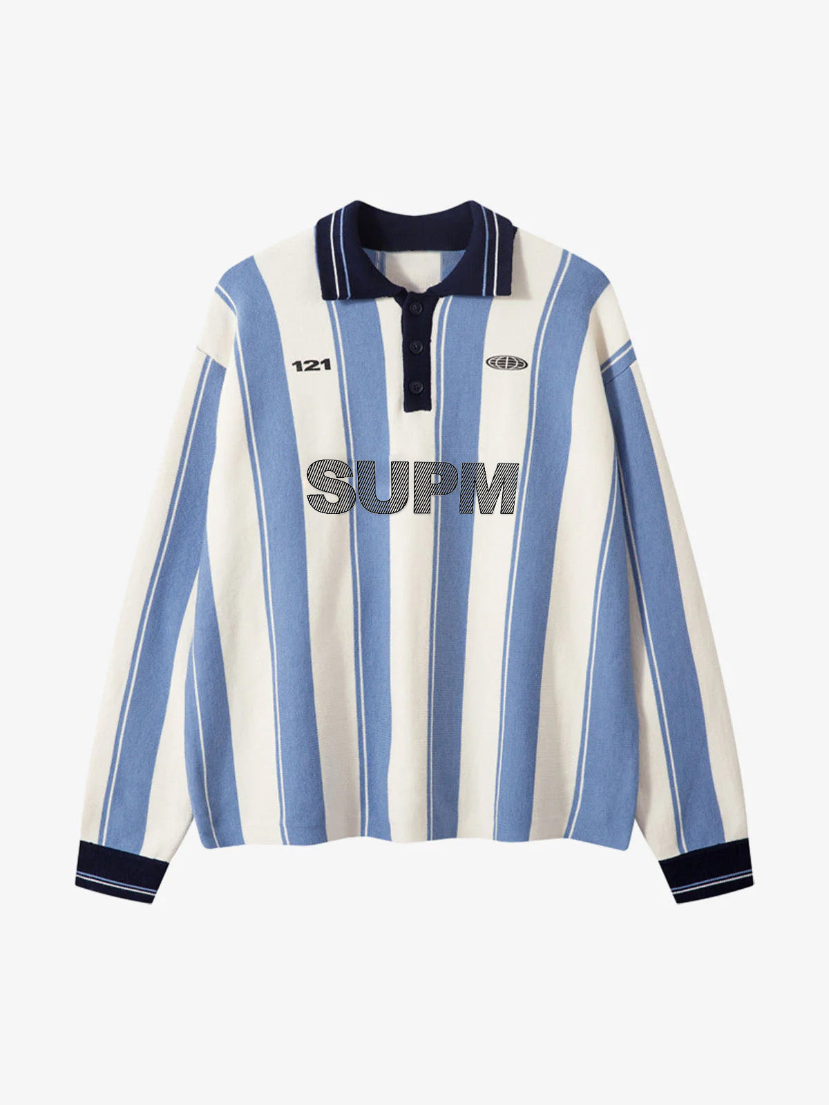 Retro Striped Polo Collar Sports Jersey Knit Sweater