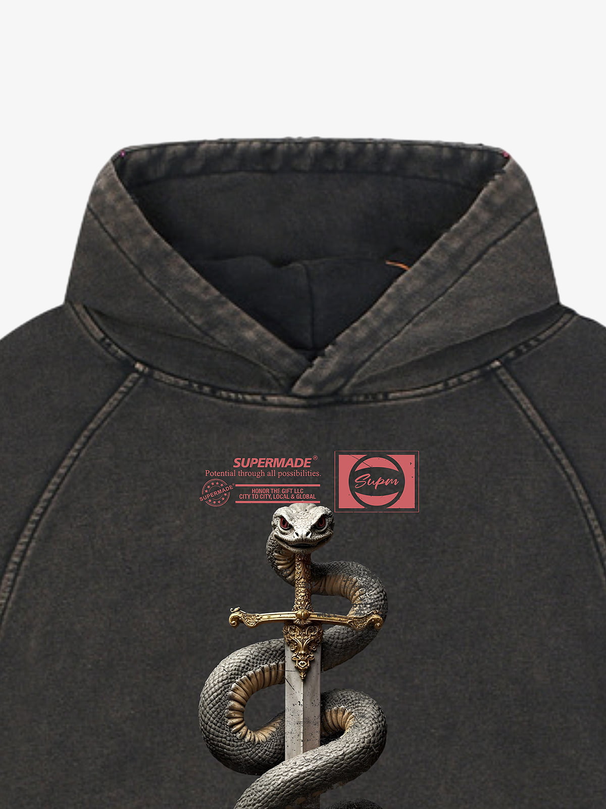 Oversized Snake Graphic Hoodie with Bold Print Design 