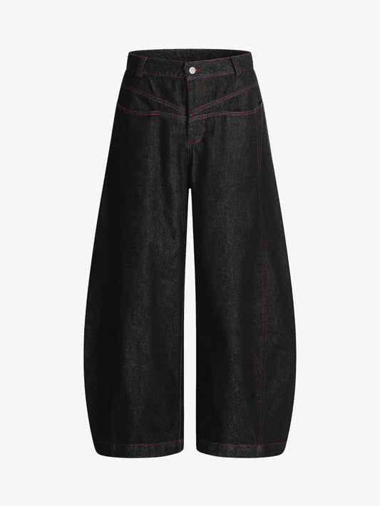Street Culottes Red Stitching Barrel Jeans 