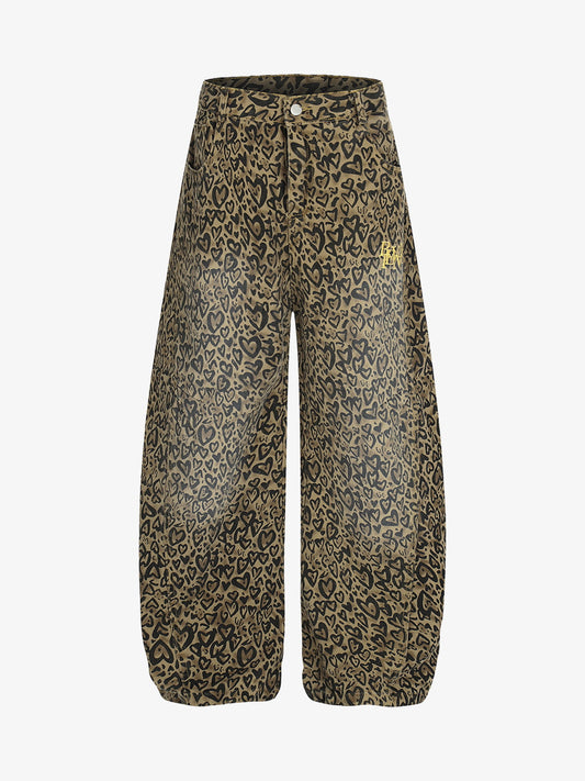 Leopard Heart Print Wide-Leg Pants for Women - Trendy and Stylish Design 