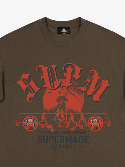 thesupermade-Cotton Basketball Graphic T-Shirt with "Practice Is A Silent Rivalry" Print and Oversized Fit 