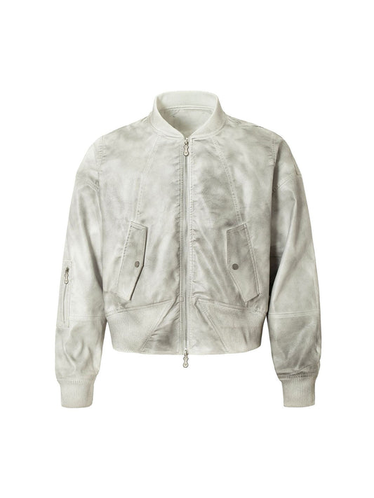 Wasteland Dirty Dyed Leather Bomber Jacket 