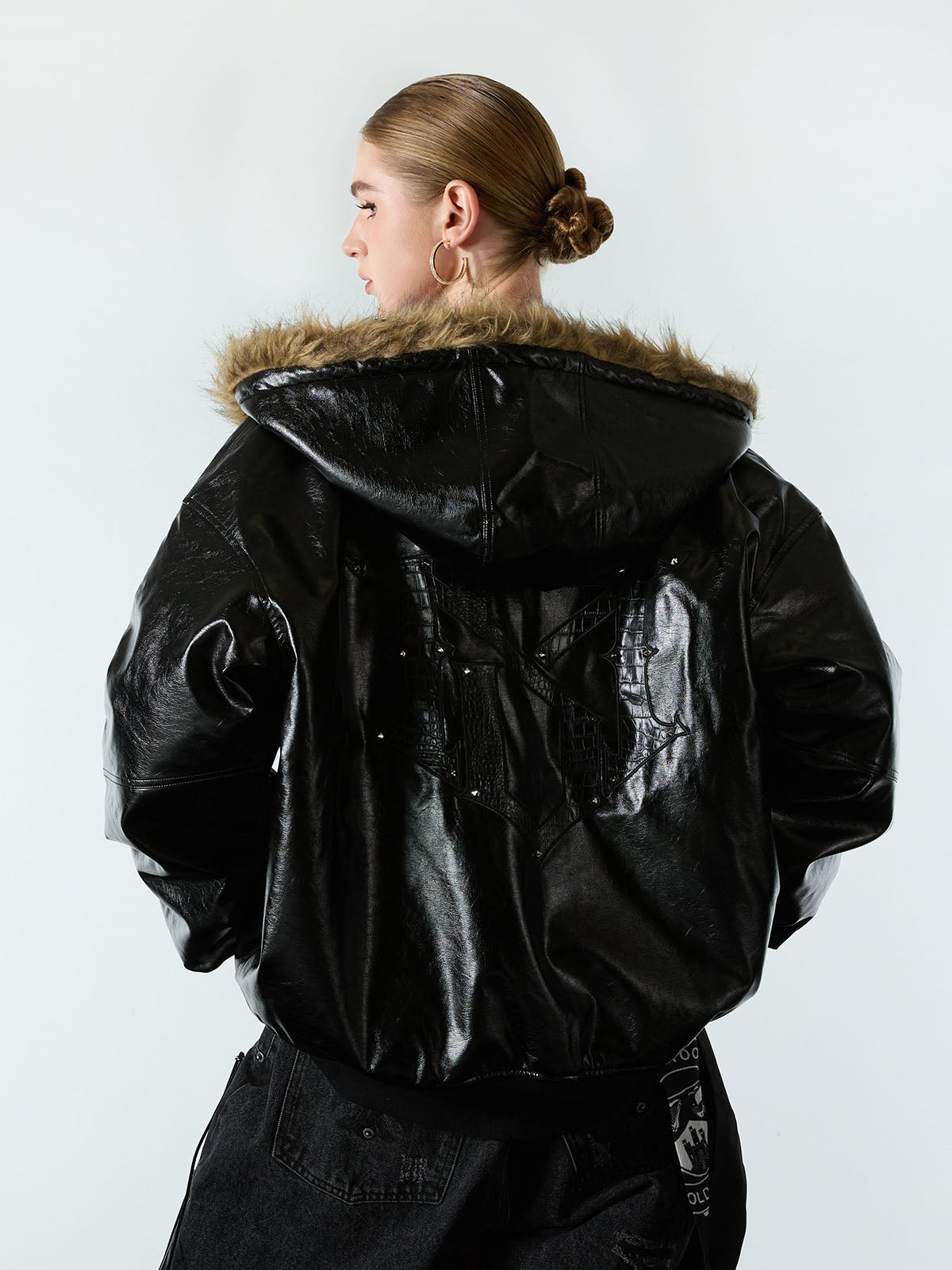 Multi-Zip Fur Hooded Leather Jacket