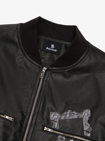 Thorn Destruction Frame Pattern Leather Vest 