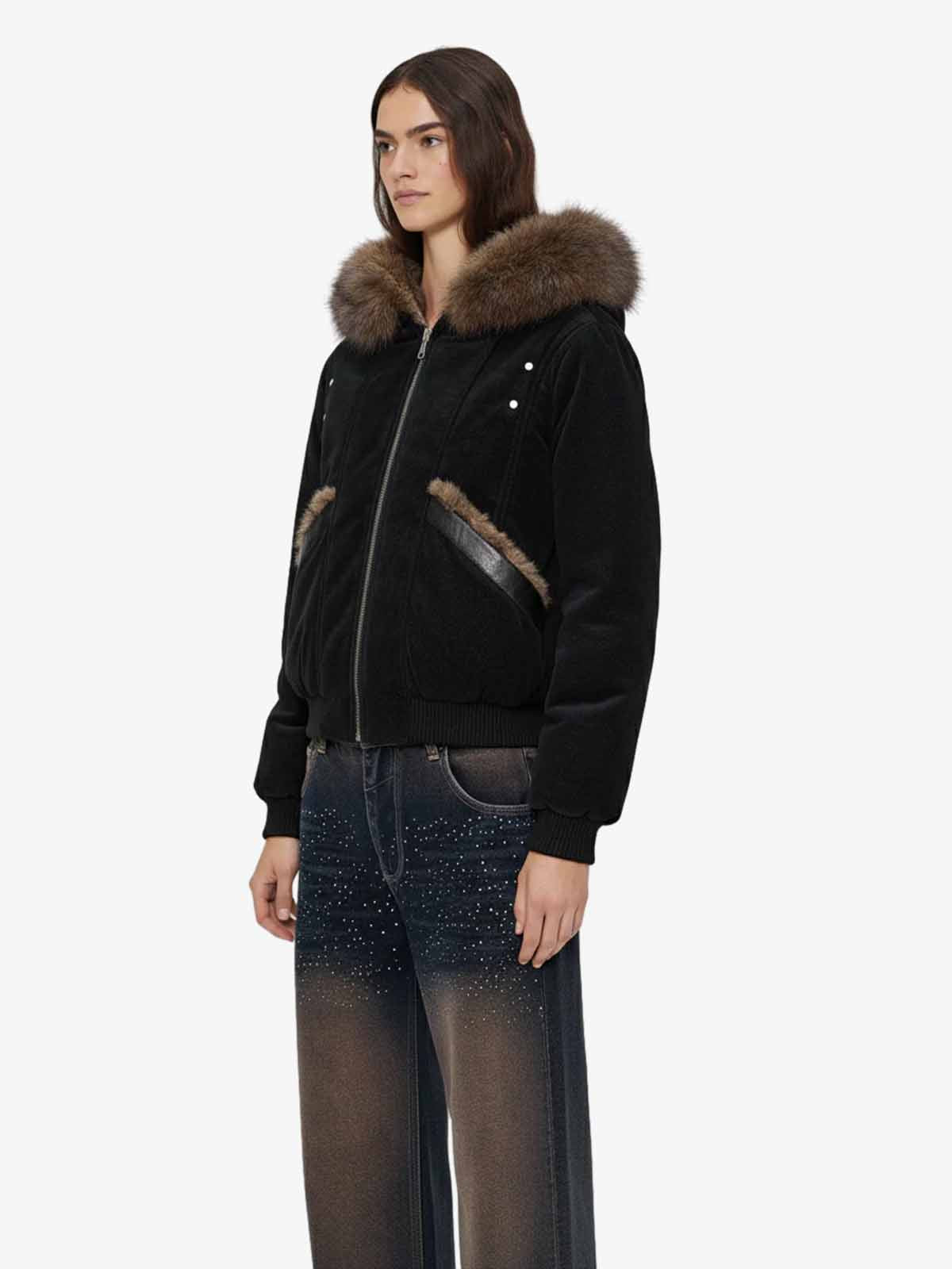 Retro Detachable Faux Fur Collar Suede Fleece Hoodie Jacket
